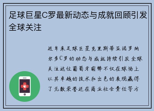 足球巨星C罗最新动态与成就回顾引发全球关注